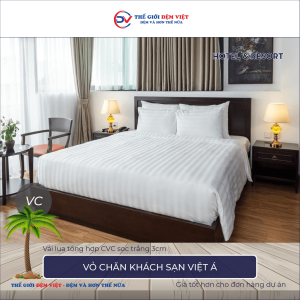 Vỏ chăn khách sạn Việt Á vải lụa tổng hợp CVC sọc trắng 3cm 2